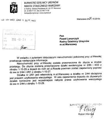 pismo_Burmistrza_Kempy_ws_zbycia_dzialki_przy_ul_wesolej